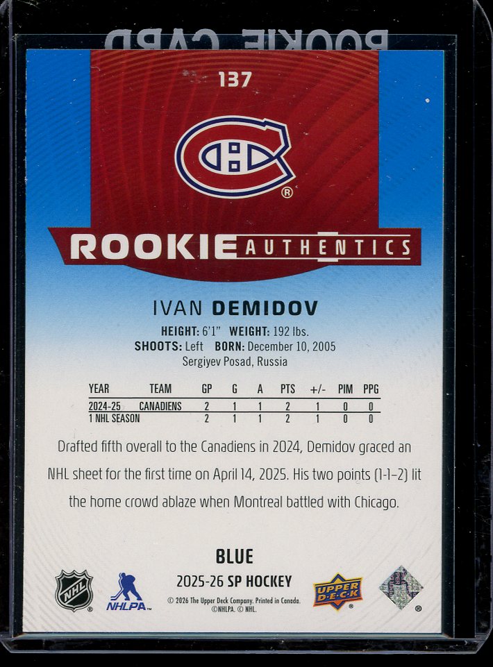 2025-26 Ivan Demidov Blue SP Hockey Upper Deck card
