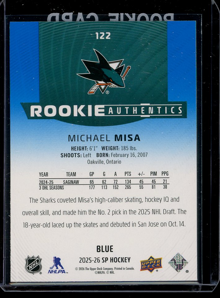 2025-26 Michael Misa SP Blue Hockey Upper Deck Rookie Card