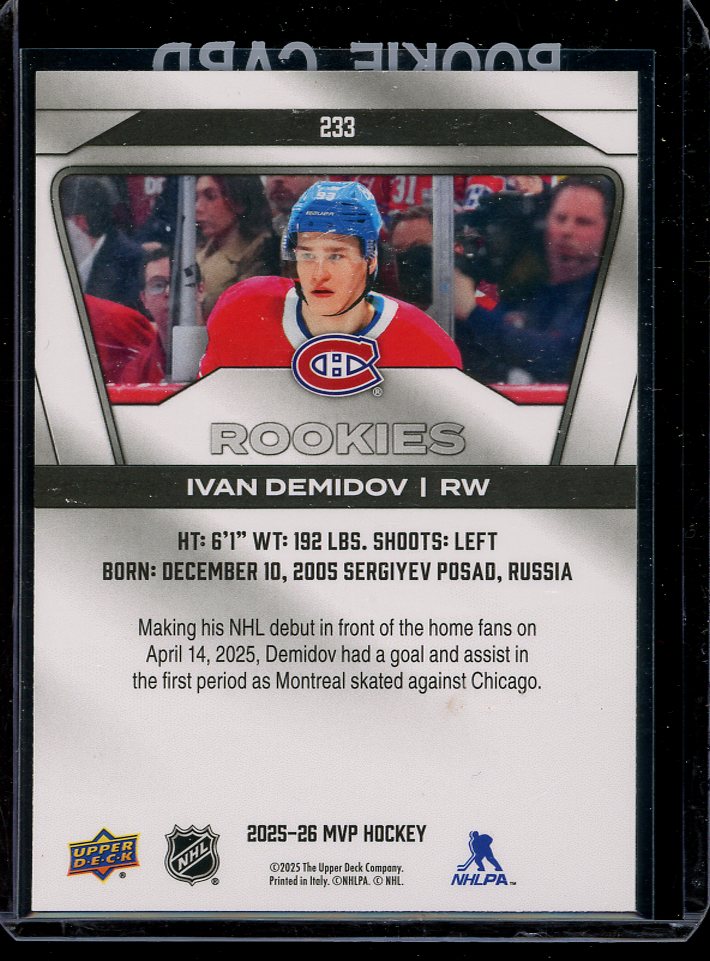 2025-26 Ivan Demidov MVP Rookie Upper Deck Hockey card
