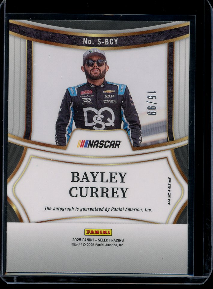 2025 Bayley Currey Signatures Prizm Blue 15/99 Select Racing autograph card