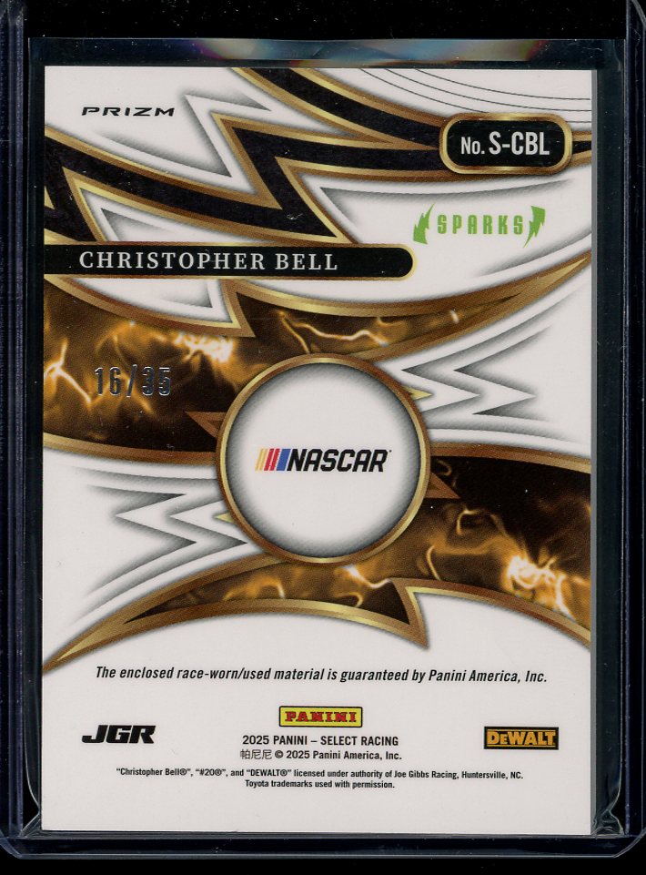 2025 Christopher Bell Sparks Swatches Prizm Blue 16/35 Select Racing patch card