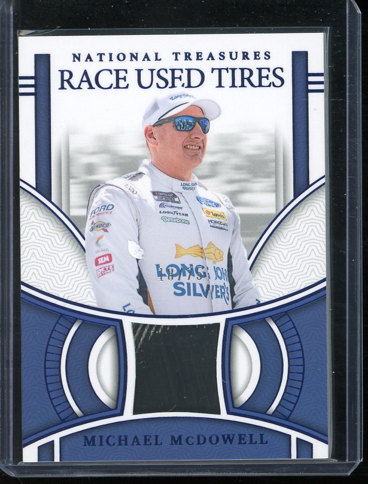 2024 Michael McDowell Raced Used Tires Blue 18/75 National Treasures Racing card