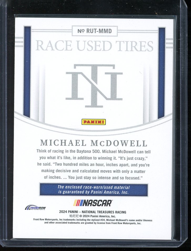 2024 Michael McDowell Raced Used Tires Blue 18/75 National Treasures Racing card