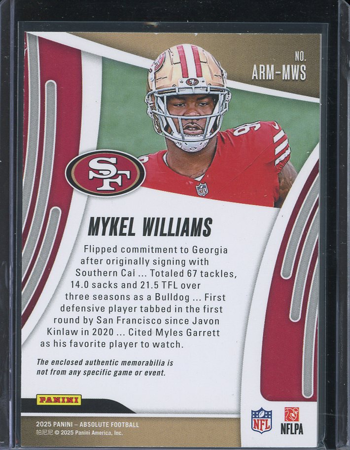 2025 Absolute Rookie Materials Mykel Williams Panini Absolute Football card San Francisco 49ers