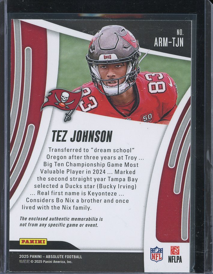 Tez Johnson Rookie Materials Card 2025 Absolute Football