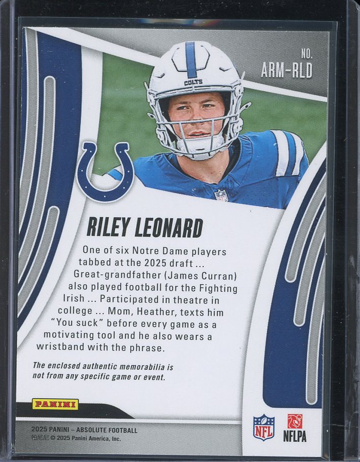 2025 Absolute Rookie Materials Riley Leonard Panini Absolute Football card Indianapolis Colts
